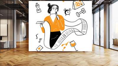 The woman holding long paper with to do list Wall mural