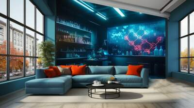 A futuristic chemistry lab with AI-driven analysis of complex reaction mixtures and molecular structures Wall mural