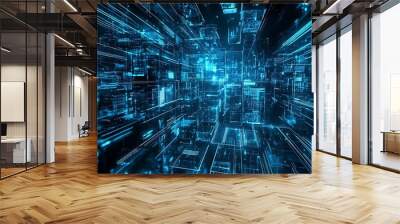 A futuristic world with AI-controlled renewable energy networks and glowing digital grids Wall mural