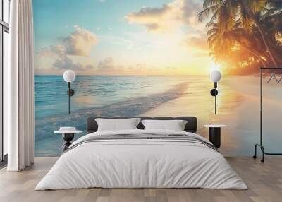 A soft, blurred tropical beach at sunrise with a clear sky for text Wall mural