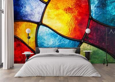 A vibrant, colorful stained glass window background with a large, clear space for text Wall mural