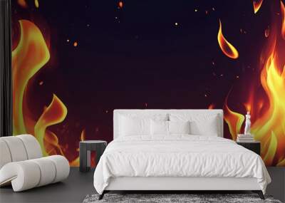 A vibrant, dynamic fire background with a dark, open area for text Wall mural