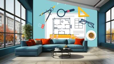 Architect designer for project drawings. Wall mural