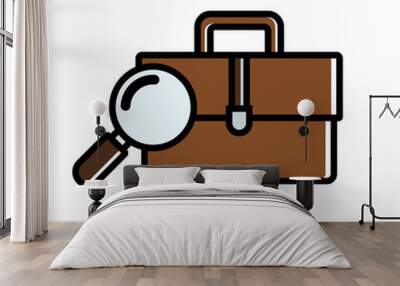 Job search concept. Flat busines icon. Suitcase and magnifier close-up. Vector illustration flat design. Isolated on white background. Wall mural