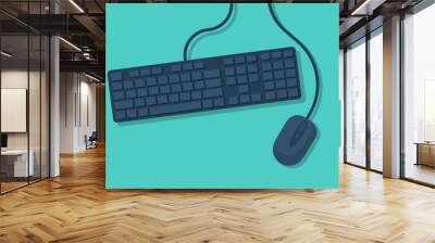 Keyboard and mouse. Computer equipment. Vector illustration flat design. Isolated on background. Office worker workplace. Wall mural