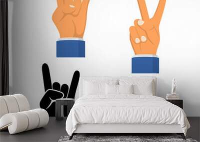 Two fingers up black icon isolated on white background. Silhouette symbol peace. Sign pictogram victory. Vector illustration flat design. Set icons gesture hand.
 Wall mural