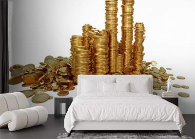 A 3d rendered overlay of a piles of golden coins isolated on a transparent background.  Wall mural