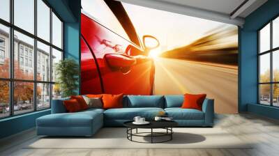 car driving on a motorway at high speeds Wall mural