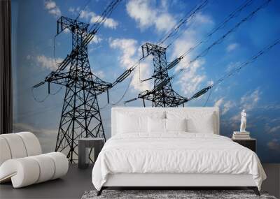 high voltage post.high-voltage tower sky background. Wall mural