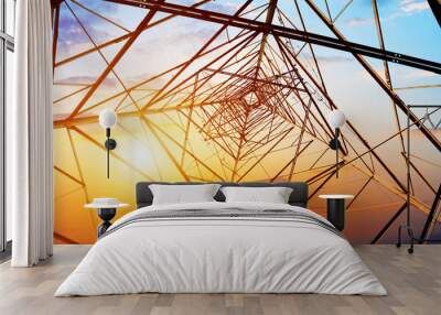 high voltage post.High-voltage tower sky background. Wall mural