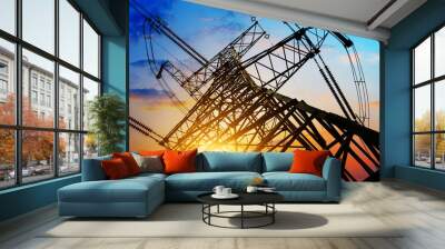 high voltage post.high-voltage tower sky background. Wall mural