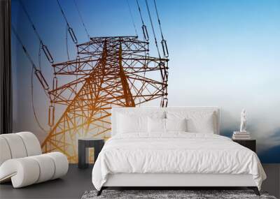 High-voltage tower sky background. Wall mural