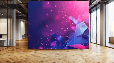 Abstract Geometric Network with Glowing Lines, Pink and Blue Polygonal Structure with Connecting Dots and Lines Wall mural