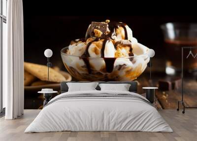 Smores ice cream sundae with chocolate sauce Wall mural