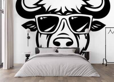 Cool buffalo wearing sunglass black silhouette logo svg vector, buffalo icon illustration. Wall mural