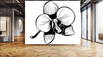 Orchid black and white vector drawing, Generative AI. Wall mural