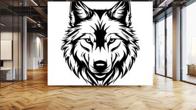 wolf head tattoo, wolf logo illustration in modern style, Generative AI. Wall mural