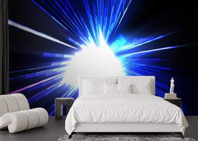 Futuristic lens flare. Light explosion star with glowing particles and lines. Beautiful abstract rays background. Wall mural