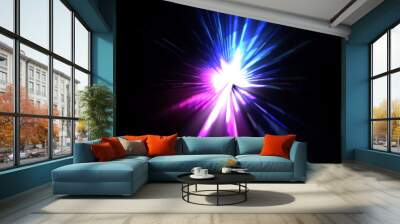 Futuristic lens flare. Light explosion star with glowing particles and lines. Beautiful abstract rays background. Wall mural