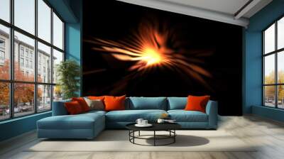 Light particle trails. Light explosion star with glowing particles and lines. Beautiful moving abstract rays background. Wall mural