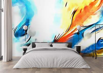 Rough brushstrokes on abstract background. Brush painting. Color strokes of paint. Unique wall art. Modern art on canvas. Colorful contemporary artwork. Wall mural