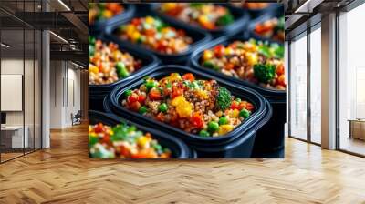 Futuristic Personalized Meal Prep Containers with Genetic Optimization Codes for Healthy Eating Wall mural