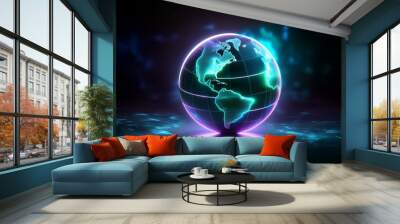 earth on fire, glass globe, earth globe on black, globe on the background, wallpaper light bulb in the dark, communication technology, glass globe on the table, crystal ball on the table, globe set  Wall mural