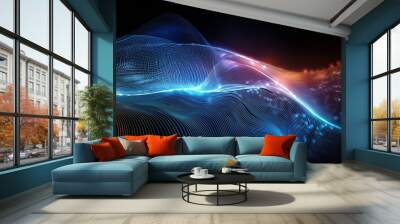 energy of fractal realms, Smart city and abstract dot point connect with gradient line and aesthetic Intricate wave line design , big data connection technology concept Wall mural