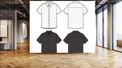 SHORT SLEEVE SHIRTS fashion flat technical drawing template	 Wall mural