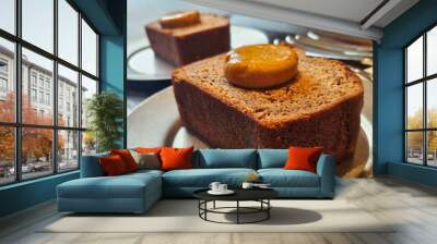 Delicious bread on a plate Wall mural