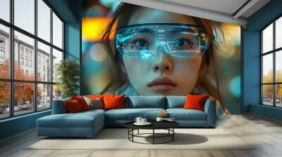 Graphic of an Asian woman wearing VR glasses Wall mural