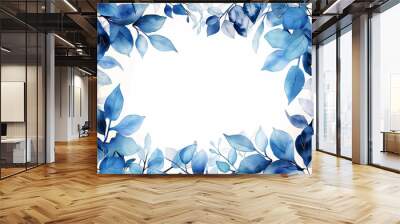 Blue watercolor leaves frame with foliage and botanical border, perfect for background or decor Wall mural