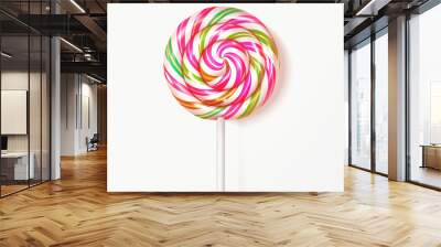 Colorful swirl candy sweet rainbow lollipop confectionery summer isolated white background Wall mural