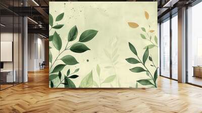 Green leaves and plants with botanical illustration and nature art decor Wall mural