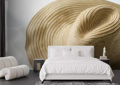 Straw hat with wide brim and woven texture for summer beach fashion and sun protection accessory Wall mural