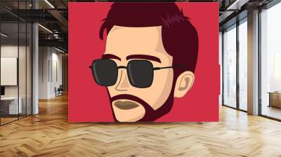 Bearded male cartoon character with sunglasses. Minimalist cartoon, avatar profile. Vector illustration Wall mural