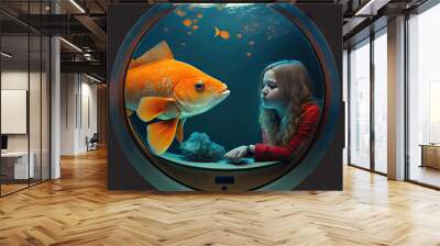 Orange fish in round bowl Wall mural