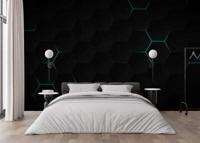 Abstract dark hexagon pattern on blue neon background technology style. Modern futuristic honeycomb concept. Wall mural