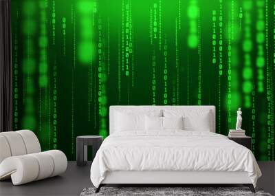 Glowing binary rain computer inside matrix numeric blur background Wall mural