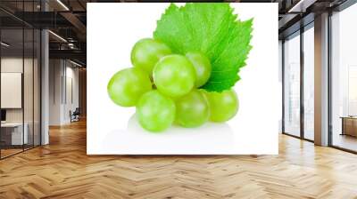 Fresh green grape with leaf isolated on white background Wall mural