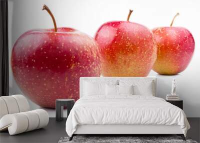 Three Red Apple Isolated Located cascade on White Wall mural