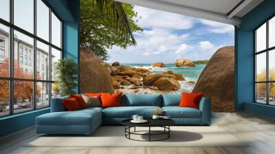 Panoramic view of Anse Lazio beach on Praslin Island in the Seychelles Wall mural