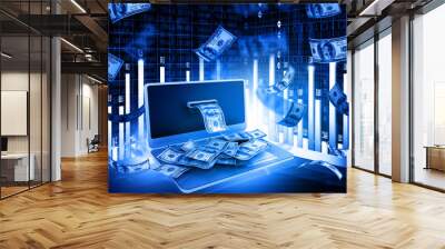 Online money concept with stock market chart Wall mural