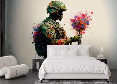 soldier holding a flower gun, abstract #2 Generative  AI Wall mural