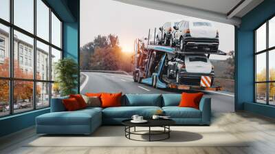 SUV Pick-Up Car Vehicle Transportation Trailer Truck. Wall mural