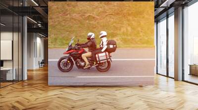 Two Motorcyclists On Touring Bike With Travel Luggage Attached Wall mural