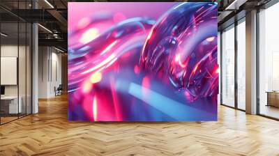 Abstract 3D shapes in neon colors with dynamic lighting. Wall mural