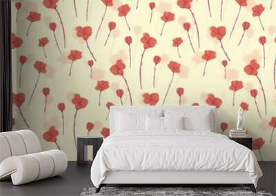 graphic linear pattern with illustrations of cute poppy flowers Wall mural