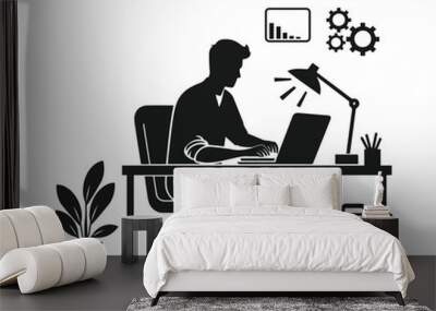 Man working in office on desk  silhouette Wall mural