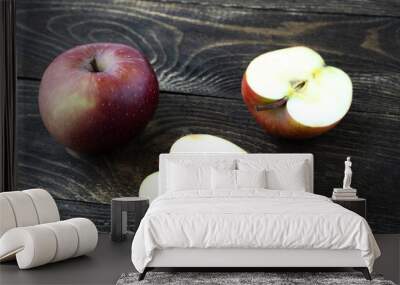 ripe red Apple on a wooden background Wall mural